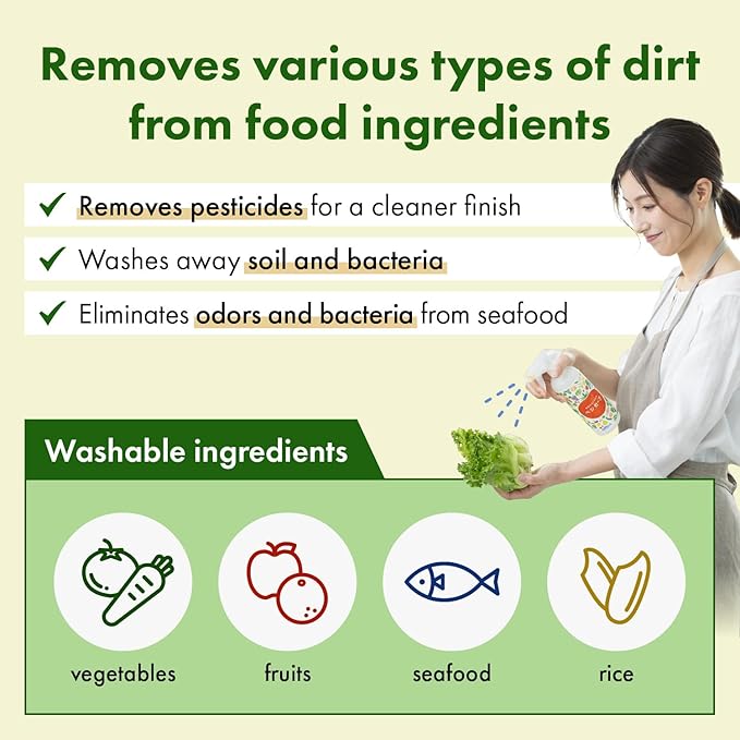"Veggie Safe" Food Cleaning Solution Spray (400ml / 13.5 fl oz), 1 BottlePerfect for Removing Pesticides from Vegetables, Neutralizing Odors from Seafood, Washing Rice, and Wiping Kitchen Surfaces