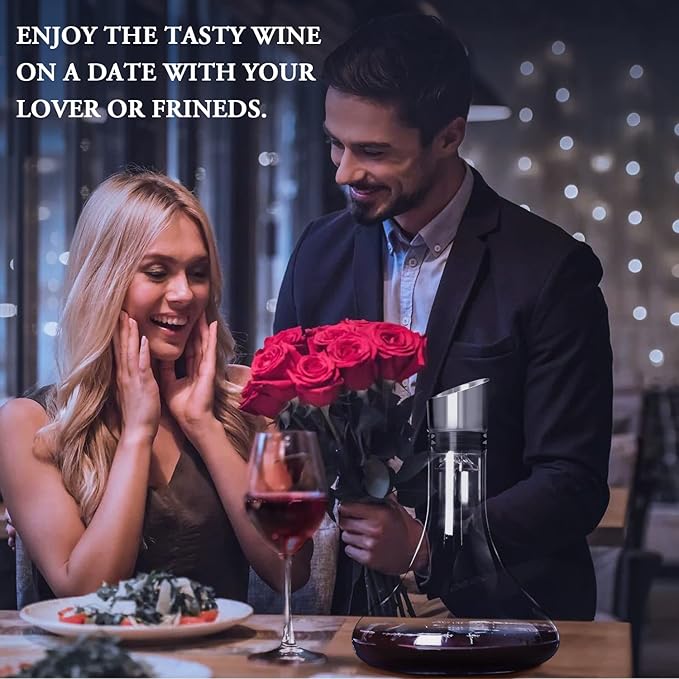 Wine Decanter Built-in Aerator Pourer, Wine Carafe with Aerator,Cleaning Beads and Cork Ball,100% Lead-free Crystal Glass Red Wine Aerator, Wine Gift for Men, Wine Accessories, 50 oz
