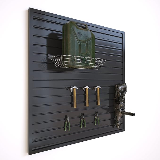 NeatiEase Slatwall Panel Wall Storage Systems, 4 x 4ft Slat Wall Paneling Garage Wall Organizer, Heavy Duty Wall Mounted PVC Wall Rack (Black)