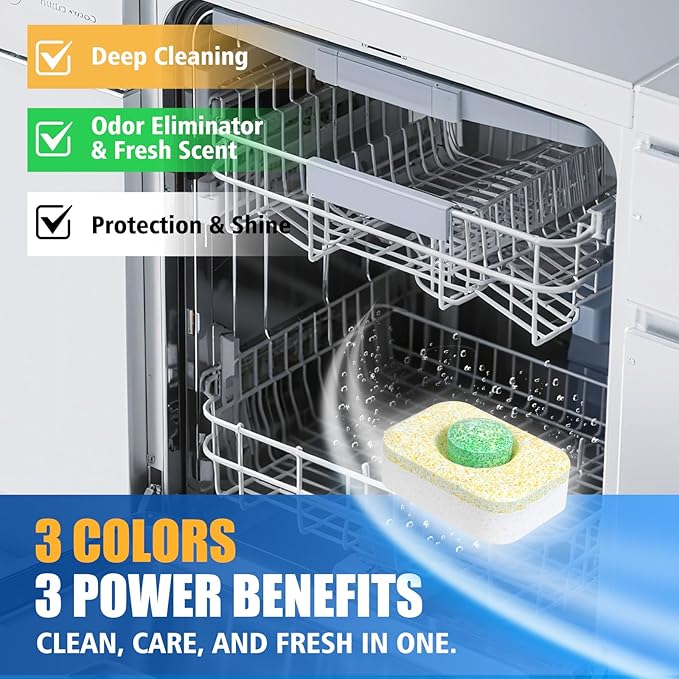 Dishwasher Cleaner Tablets - Dishwasher Cleaner And Deodorizer Tablets Lemon Scented, Heavy Duty Deep Clean Descaler Pods for Septic Safe, Prevents Buildup & Odor, Natural Limescale Remover (32 Pack)