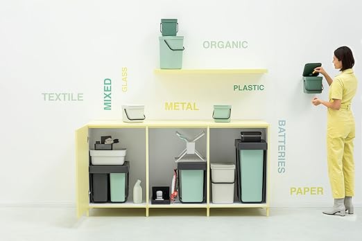Brabantia Sort & Go Food Trash Can (1.6 Gal/Light Gray) Small Countertop Kitchen Compost Caddy with Handle & Removable Lid, Easy Clean, Fixtures Included for Wall/Cupboard Mounting