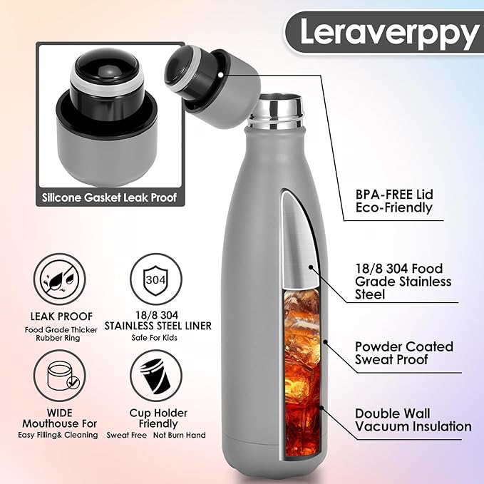 25oz Cola-Bottle Shaped Stainless Steel Leak-proof Water Bottle,Double Wall Vacuum Insulated Metal,Travel Mug For Sports Indoors & Outdoors,BPA-Free School Kids Flasks,Gray(4 Pack)