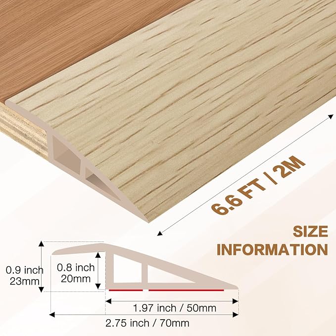 Floor Transition Strip Vinyl Door Threshold Ramp Self Adhesive Carpet Edging Strip Doorway Edge Trim, Overlap Edge Reducer for Laminate Carpet, Floor, Tile (Yellow Wood, 3/5" to 4/5", 6.6Ft)
