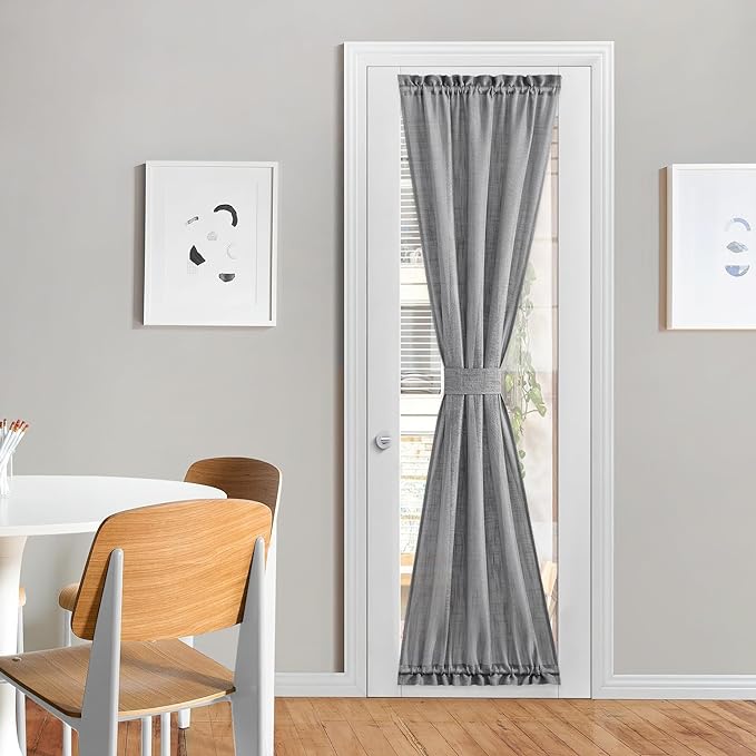 NICETOWN French Door Curtain with Bonus Tieback, Casual French Window Covering Sheer Drapes for Balcony 25 Inches Wide by 72 Inches Long, Front Back Door Shade for Bathroom, 1 PC, Dark Grey