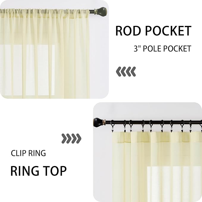 Tollpiz Small Sheer Door Curtain Closet Linen Textured Curtain Sheers Doorway Light Filtering Voile French Door Rod Pocket Curtains Patio Door, 25 x 40 inches Long, Transparent Yellow, Set of 1 Panel