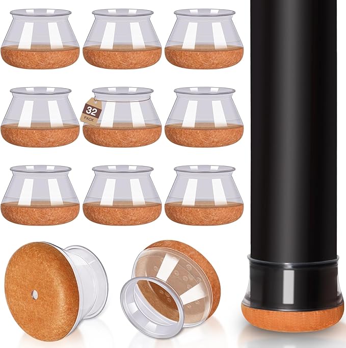 Chair Leg Floor Protectors Round Chair Leg Protectors for Hardwood Floors Silicone Caps Felt Furniture Pads Covers Anti-Scratch Reduce Noise 32 Pack Clear Round X-Large Fit 1-1/2" to 2" (38-50mm)