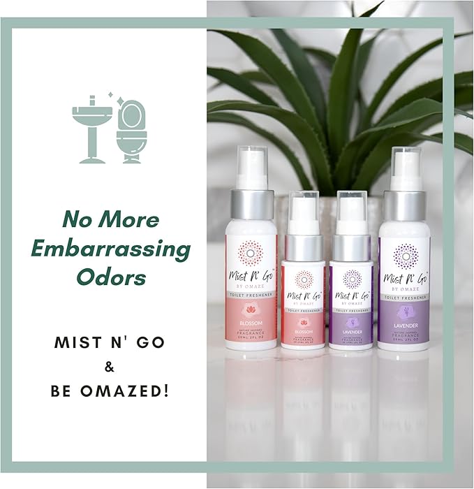 Mist N' Go by Omaze Travel Toilet Spray - Odor Eliminator & Air Freshener - Lavender Daily Pack (3oz x2)