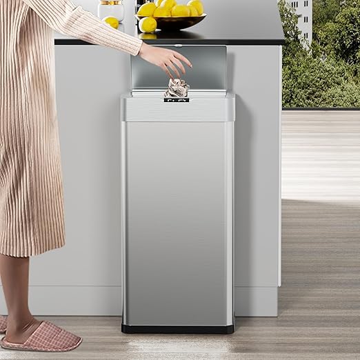TLSUNNY 18.5 Gallon Motion Sensor Trash Can,Touchless Automatic Garbage Can,Brushed Stainless Steel Smart Bin,with Bag Holder,Soft Close Lid,for Kitchen,Office,RV,Bedroom,Living Room (Silver, 70L)