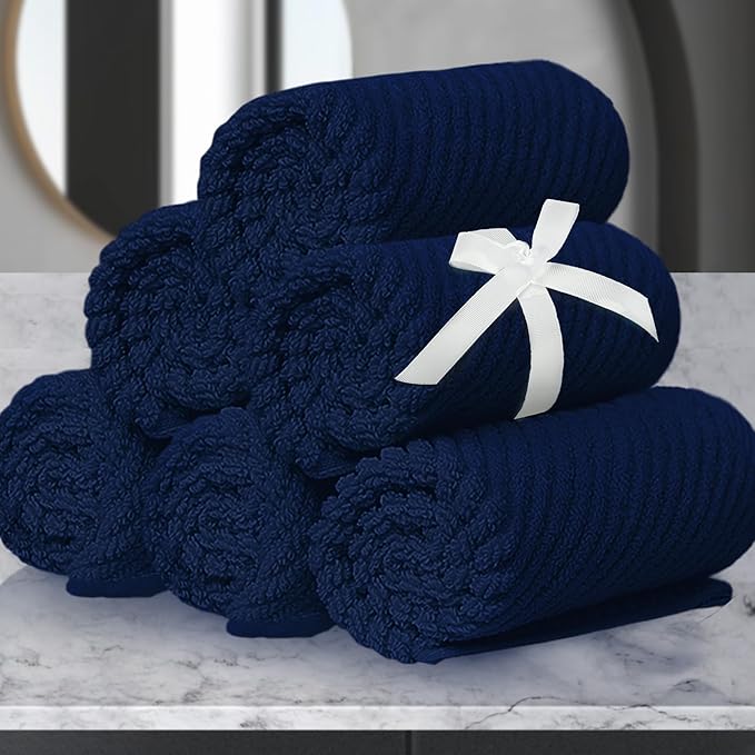 Wash Cloths for Your Face (13"x13") - 100% Cotton | Lightweight | Thick | Quick Dry | Soft | Absorbent, Hand Towels 6 Pack, Wash Cloths for Bathroom & Showering, Towel Gift Set, Navy Blue