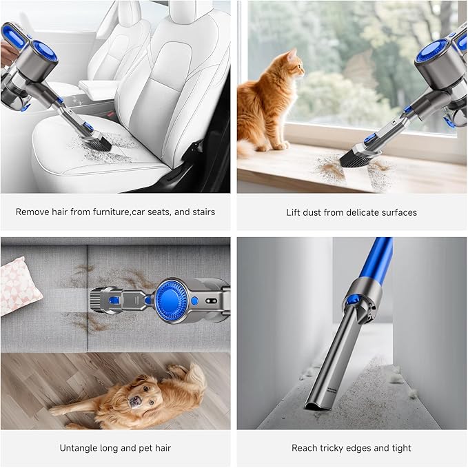 Cordless Vacuum Cleaner - 30KPa Suction Power, 45 Min Runtime, Lightweight Stick Vacuum with Removable Battery, LED Anti-Tangle Brush, Dual HEPA Filtration for Carpet, Hardwood Floors & Pet Hair