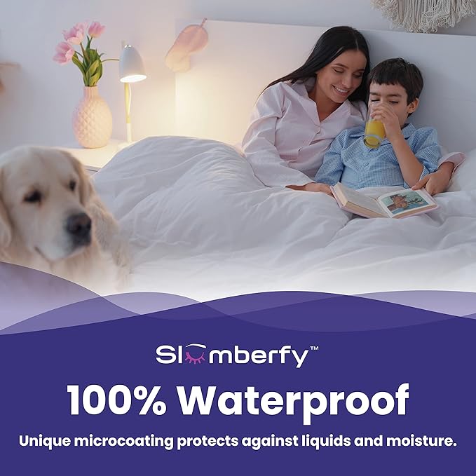 Queen Size Waterproof Cooling Mattress Protector by Slumberfy - Premium Skin-Safe Cover, Natural Fabric with ArcticTex Technology, Noiseless Quilted Mattress Cover – 60x80 in.