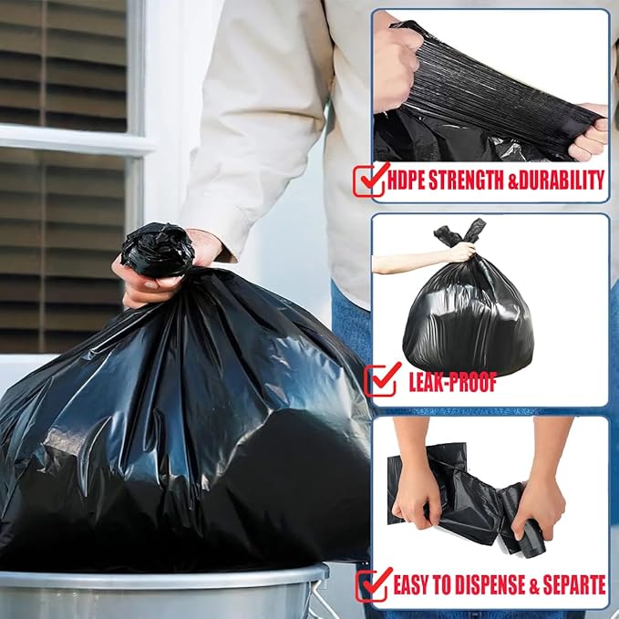 4-6 Gallon Trash Bags, 1000 Count Bulk Value Pack Black Garbage bags, Multi-purpose Trash Can Bin Liners for Bathroom, Office, Industrial, Commercial, Janitorial, Municipal, Recycling