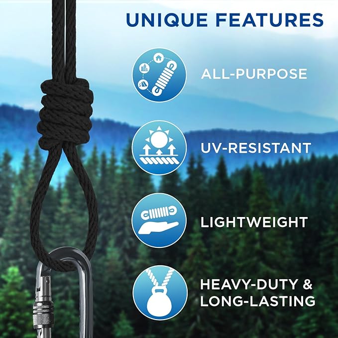 TECEUM 500lb Cotton Rope 3/16” (5 mm) – 50 FT | 100 FT – Strong All-Purpose Braided Rope – Natural Cotton – for Crafting, Сamping, Clothes Line, DIY, Indoor & Outdoor Use – Black