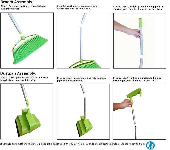 Broom and Dustpan Set for Home, Angled Broom and Upright Dustpan with Extendable Poles, Long Handle Broom and Dustpan Set for Kitchen, Portable Dustpan Combo for Sweeping RV