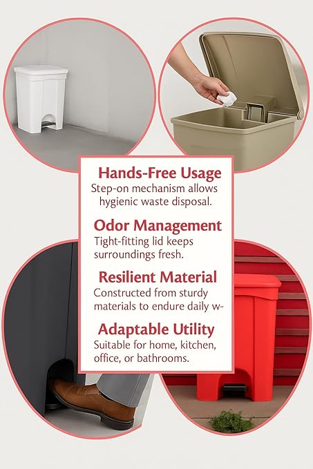 PRO&Family Step-On Trash Can with Lid, Plastic Waste Bin, Foot Pedal Operation (Gray, 8 Gallon)
