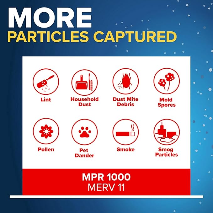 Filtrete 14x20x1 AC Furnace Air Filter, MERV 11, MPR 1000, Micro Allergen Defense, 3-Month Pleated 1-Inch Electrostatic Air Cleaning Filter, 6 Pack (Actual Size 13.81x19.81x0.81 in)