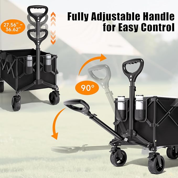 Collapsible Wagon Cart with Universal Wheels, 480LBS Wagons Carts Heavy Duty Collapsible Wagon with Cup Holders, Utility Beach Carts for Camping, Garden, Shopping, Fishing, Sports