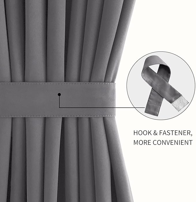 DWCN French Door Curtains – Rod Pocket Thermal Blackout Curtain for Doors with Glass Window, Kitchen and Patio Doors for Privacy, 36 X 72 Inches Long, 1 Curtain Panel with Tieback,Grey