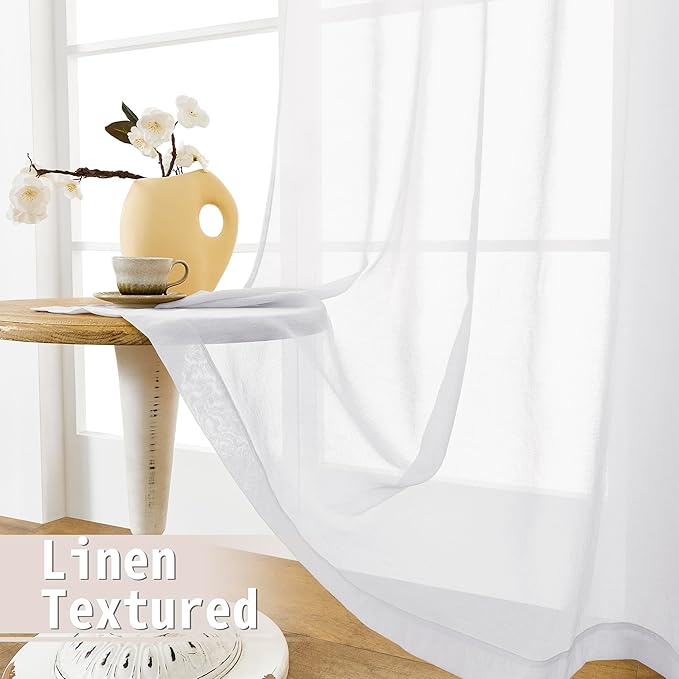 Tollpiz Sheer Door Curtain Closet Linen Textured Curtains Sheer Doorway Light Filtering Voile Patio Glass Door Rod Pocket Curtain French Door, 54 x 72 inches Long, White, Set of 1 Panel