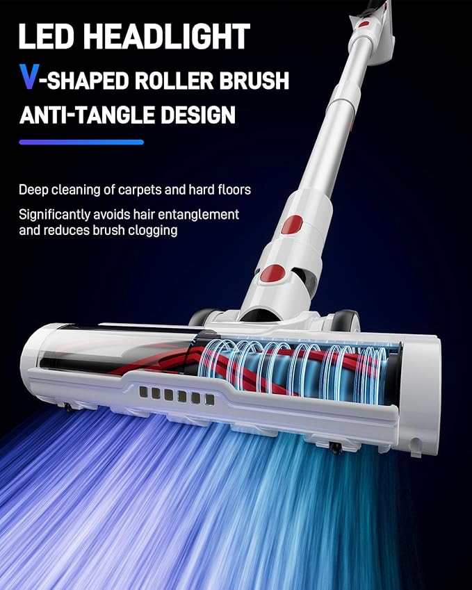Vacuum Cleaners for Home, Cordless Vacuum Cleaners, 550W 45KPA Stick Handheld Vacuum with Rechargeable Battery, Up to 60 Mins Runtime Household Vac, for Carpet, Hardwood, Pet Hair (White)