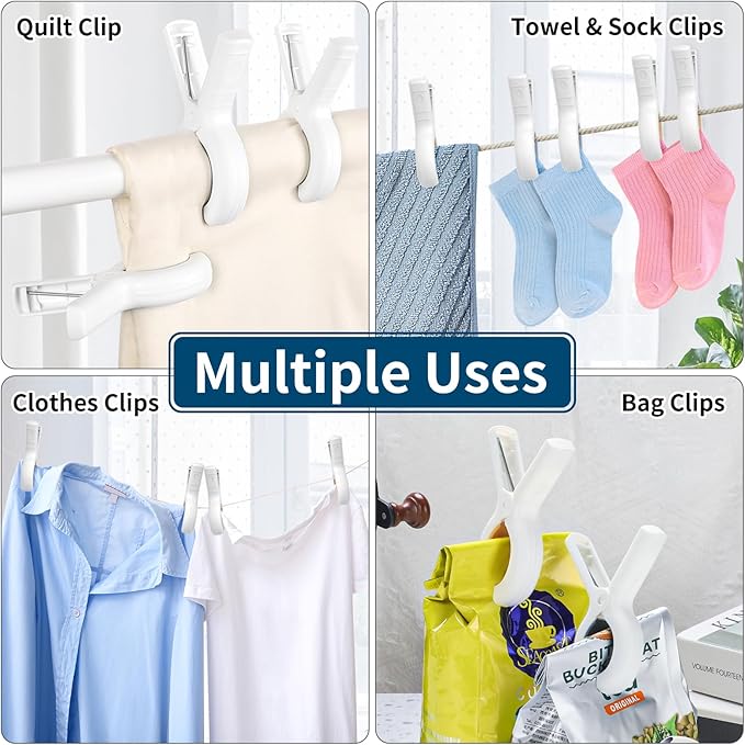 Senbowe Extra Large 6 Pack Beach Towel Clips, 5.1 Inch Pool Chair Clips,Heavy Duty Plastic Clothes Pins,Quilt Drying Clips,Windproof Clothes Clips,Keep Your Towel,Blankets to Dry on Clothesline