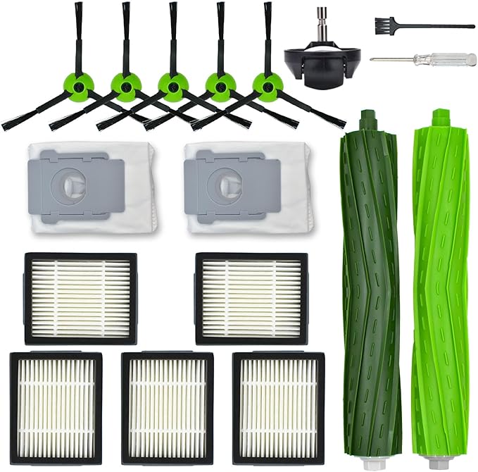 Replacement Parts Accessories for iRobot Roomba J Plus Series J5+ J6+ J7+ J8+ J9+ Vacuum Cleaner Attachment Kit,1 Main Brush, 2 Dirt Bag, 5 Side Brush, 5 Filter, 1 Caster Wheel (Not for Combo J7+/J9+)