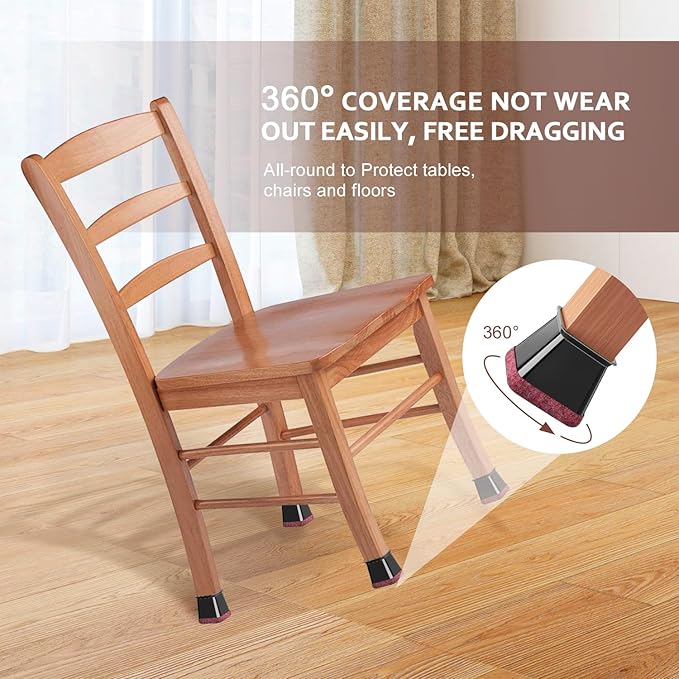 Chair Leg Floor Protectors Chair Leg Protectors for Hardwood Floors Silicone Caps Felt Strengthen Bottom Protection Anti-Scratch Reduce Noise 32 Pack Black Square L Fit:1-1/8" to 1-9/16" (27-40mm)