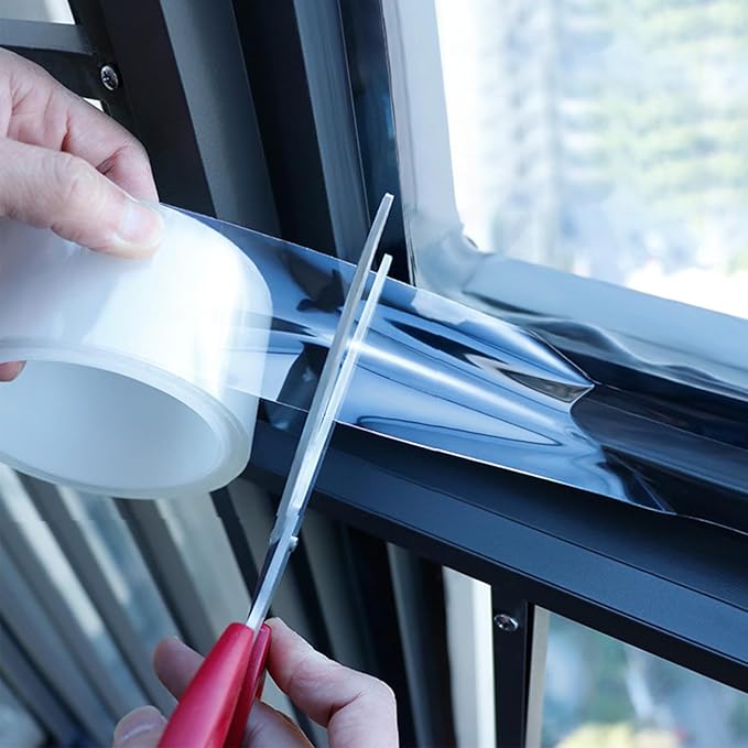 Transparent Window Weather Sealing Tape 2 Inch x 33 FT Weather Stripping Residue-Free Clear Window Insulation Tape for Doors Windows and Shower Glass Gaps
