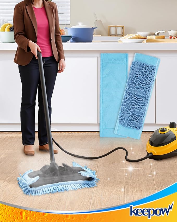 KEEPOW Microfiber Steam Mop Pad Compatible with Wagner Steamer 905e, 915e and 925e Microfiber Pads, Machine Washable Reusable Microfiber Chenille Replacement Pads, 4 Pack (Mop is Not Included)