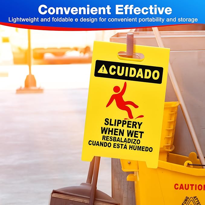 MATTHEW CLEANING 19'' Industrial Wet Floor Sign 3 Pack 2-Sided Durable Corrugated Plastic Birght Yellow Multilingual Warning Signs Commercial Caution Wet Fold-out Floor Signs For Indoors