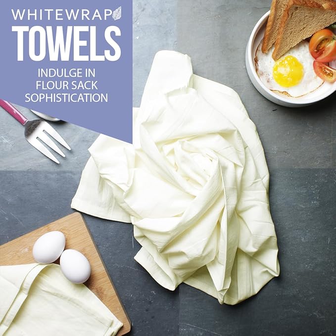 WHITEWRAP Flour Sack Towels| Tea Towel for Crafts| Kitchen Dish Cotton Blank Towel for Embroidery|Baking Bread Proofing Linen Cover| Thick Absorbent Quick Dry| 2 Pack 28"x28" Natural