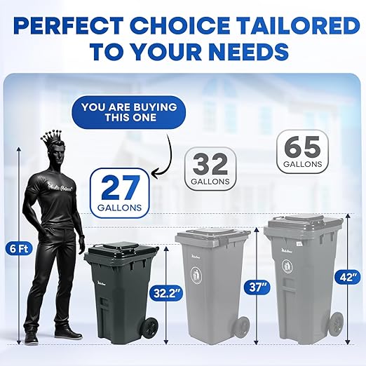 27 Gallon Trash Can with Wheels Plastic Rollout Outdoor Trash Can with Lid Outside Garbage Can with Wheels and Lid Commercial Heavy-Duty Container, Gray