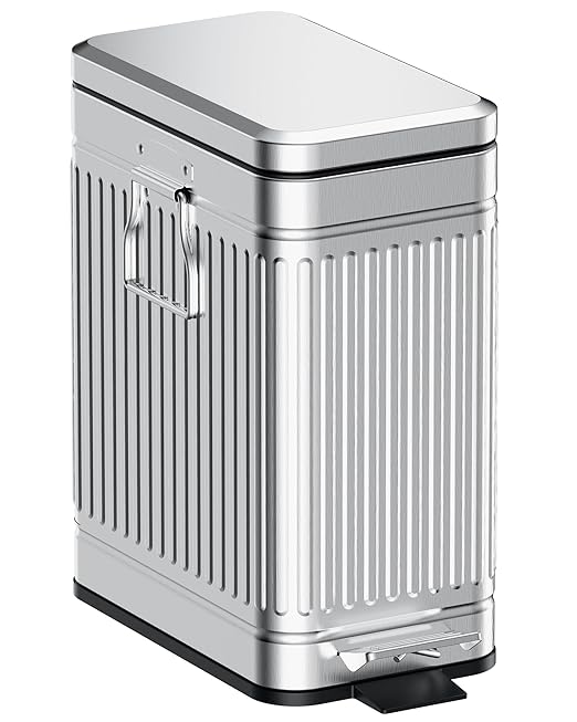 Small Trash Can with Lid Soft Close-10L/2.6 Gal Stainless Steel Outdoor Dog Poop Garbage Can-Metal Waste Bins with Pedal for Bathroom Bedroom Office-Silver