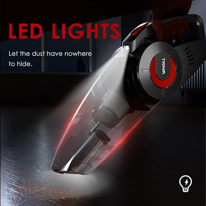 whall Handheld Cordless Car Vacuums, Wet and Dry Use 9000Pa Strong Suction Vacuums, Rechargeable Portable Vacuum Cleaner with LED, Charging Dock, Lightweight Mini Vacuum for Car, Home and Office, Red