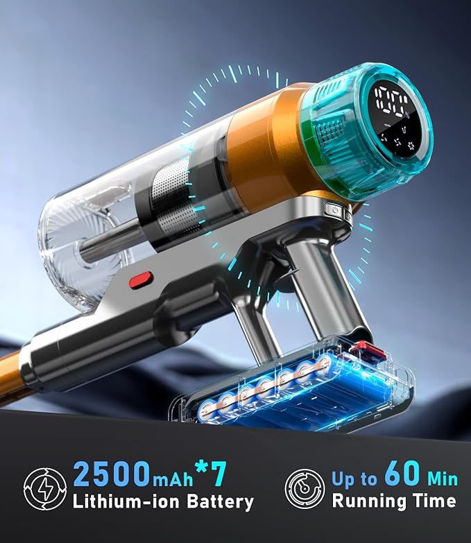 Cordless Vacuum Cleaner for Home 600W 55Kpa Upgraded Powerful Stick Vacuum Up to 60Mins, Anti-Tangle & Wall Mount Charging, 8 in 1 Lightweight Vacuum Cleaners for Home/Pet Hair/Carpets/Floors