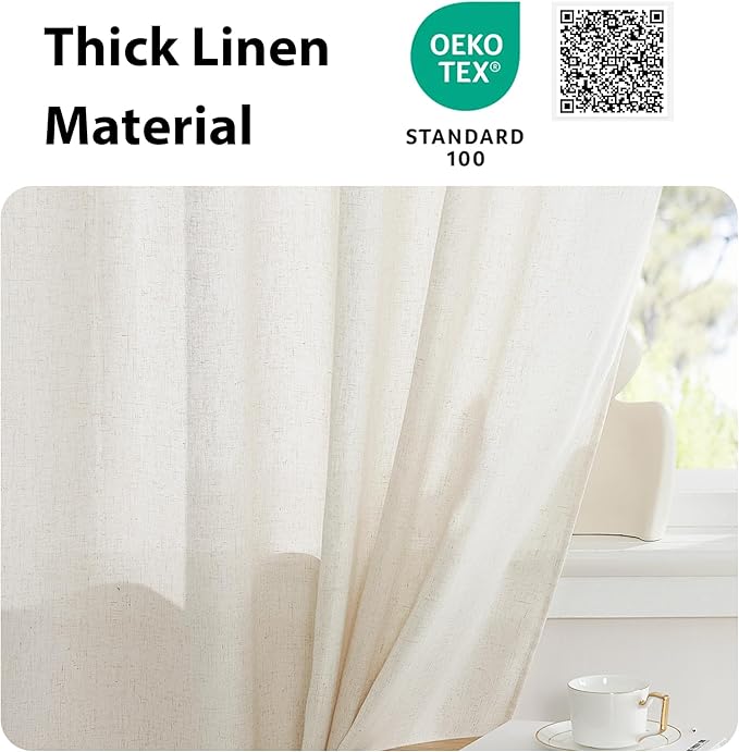 NICETOWN Natural Door Curtain for French Door, Thick Linen Blended Light Filtering Solid Rod Pocket Window Cover for Glass Patio, 26" Width x 72" Length, 1 PC