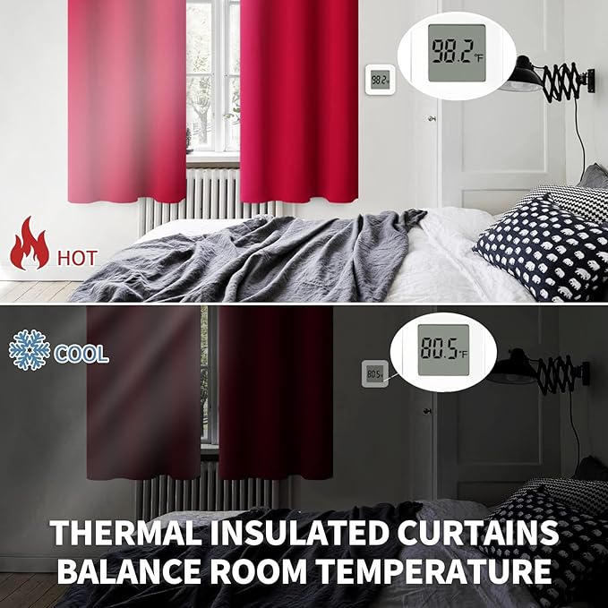 BGment Red Blackout Curtains 63 Inches Long for Bedroom - Thermal Insulated Drapes with Rod Pocket Room Darkening Christmas Decorative for Living Room, 42 x 63 Inch, 2 Panels