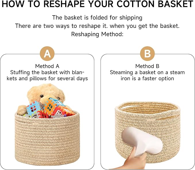 Small Basket for Organizing | Cube Shelf Closet Storage Baskets | 9.7×9.7×7.1” | Woven Rope Gift Basket | Nursery | Round 3 Packs Oxide Red