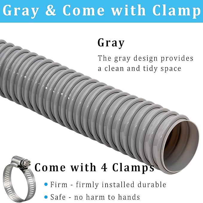 Dust Collection Hose 2 in × 20 ft Heavy Duty Flexible PVC Reinforced Thicken Helix Suction Discharge Corrugated Pipe Hose for Fume Dust Collector Fitting Wood Chip Saw (2 inch gray hose)