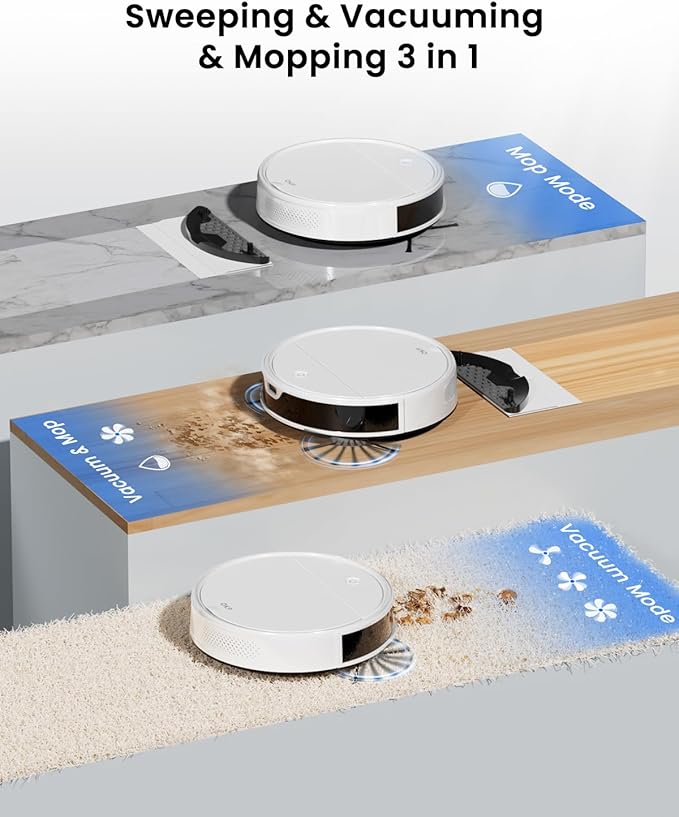 OKP Robot Vacuum and Mop Combo K5 Ultra Small Robotic Cleaner with ToF LiDAR Navigation, 6000pa Suction, WiFi/App/Alexa Control, 170min Runtime, 500ML Dust Box, Ideal for Pet Hair and Home
