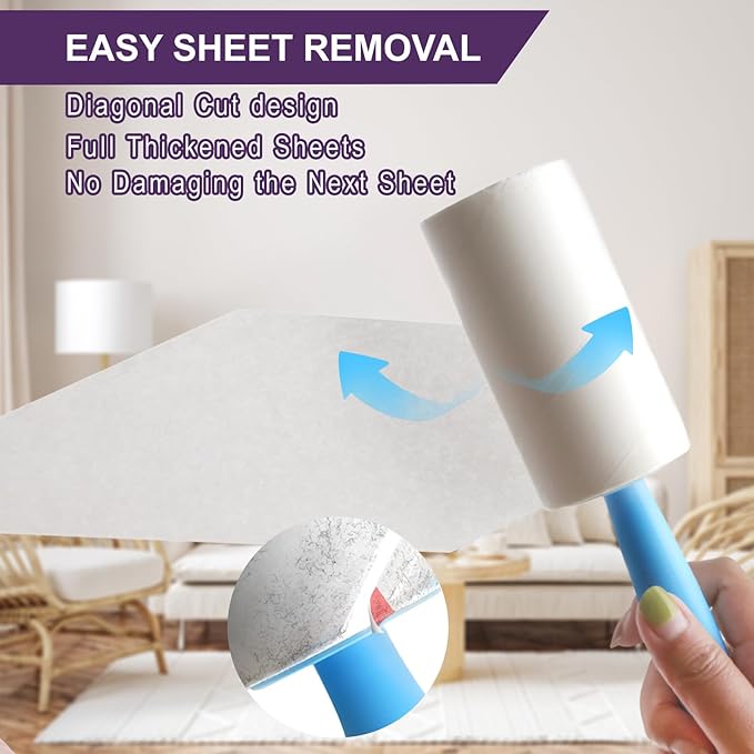 Lint Rollers for Pet Hair Extra Sticky, 440 Sheets/4 Lint Roller Refills with 2 Durable Handles, Pet Hair Roller for Clothes, Furniture, Carpet