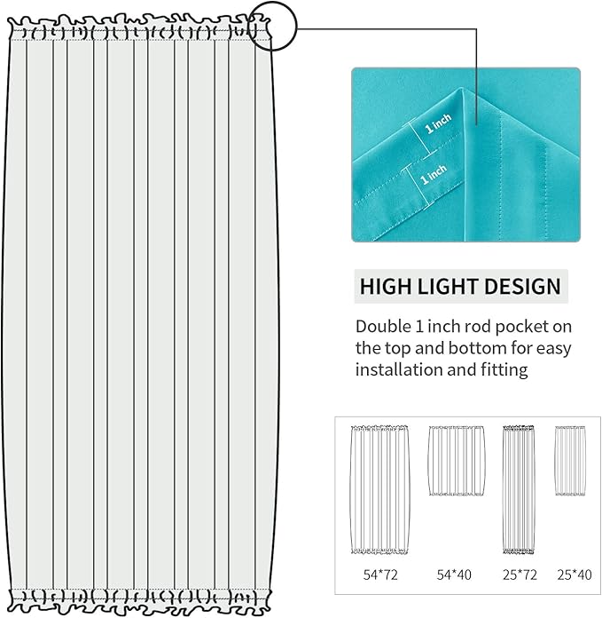 DWCN French Door Curtains – Rod Pocket Thermal Blackout Curtain for Doors with Glass Window, Kitchen and Patio Doors for Privacy, 54 X 72 Inches Long, 1 Curtain Panel with Tieback, Turquoise