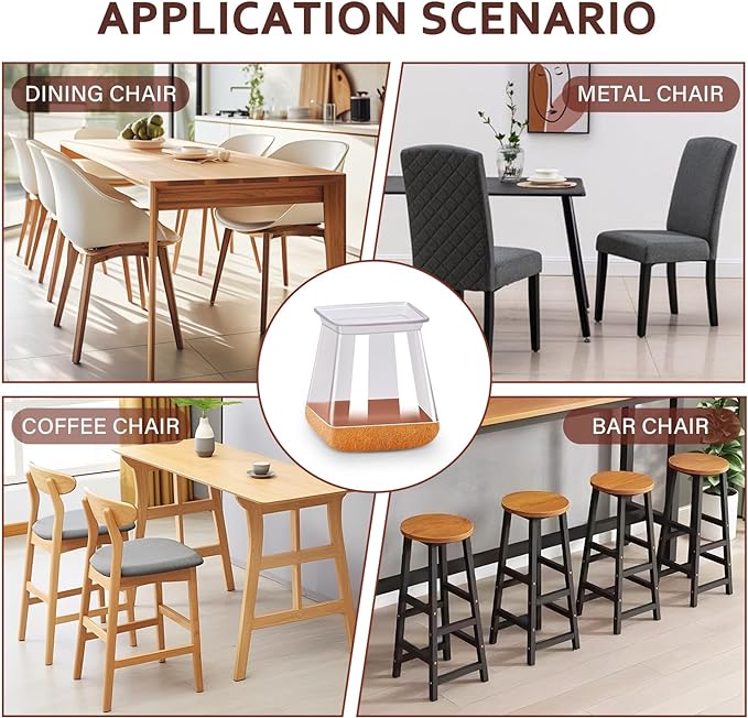 Chair Leg Floor Protectors Square Chair Leg Protectors for Hardwood Floors Silicone Caps Felt Strengthen Bottom Protection Anti-Scratch Reduce Noise 32 Pack Clear Square M Fit:13/16" to 1" (20-26mm)