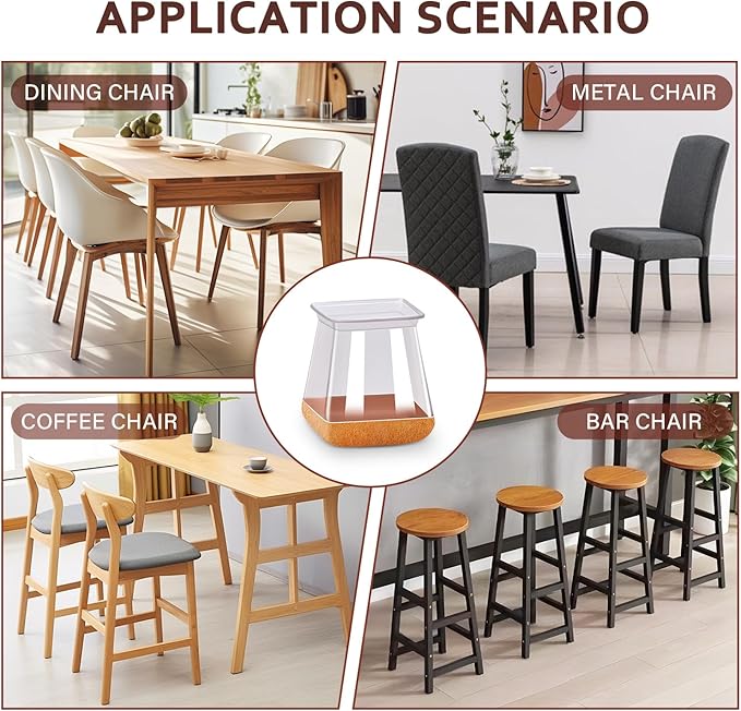 Chair Leg Floor Protectors Square Chair Leg Protectors for Hardwood Floors Silicone Caps Felt Strengthen Bottom Protection Anti-Scratch Reduce Noise 16 Pack Clear Square M Fit:13/16" to 1" (20-26mm)