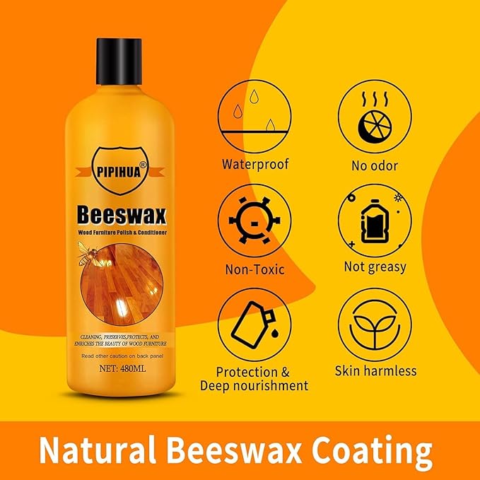 PIPIHUA Beeswax Polish and Conditioner for Wood Furniture - Waterproof & Restorer Wood Wax, Multipurpose Beeswax Furniture Polish and Cleaner for All Types and Colours 16.23 Fl Oz, 2 Pack