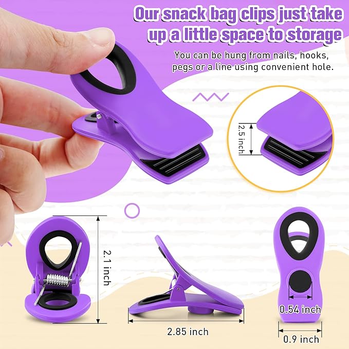 12 Pack Magnetic Chip Clips, Bread Clips Food Bag Clips with Airtight Seal for Chips, Kitchen Clips with Magnet for Fridge, Plastic Assorted Colors Bag Clips for Food Storage, Snack Organization