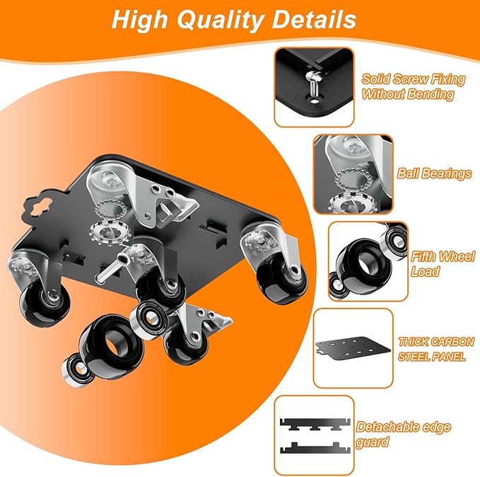 Furniture Dolly 5 Wheels Heavy Duty with Removable Side Guards,3307 Lbs Capacity,360° Rotating Wheels & Tail Brake,Furniture Movers Lifter Tool for Sofas,Beds, Appliances,–Stable,Safe,and Easy to Use