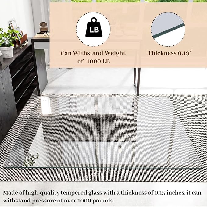 [Tempered Glass] 48" x 72" Glass Chair Mat, 1/5" Thick Office Chair Mat for Carpet or Hardwood Floor, Heavy Duty Hard Chair Mats with Round Corner and Polished Edge, Carpeted Floor Protector