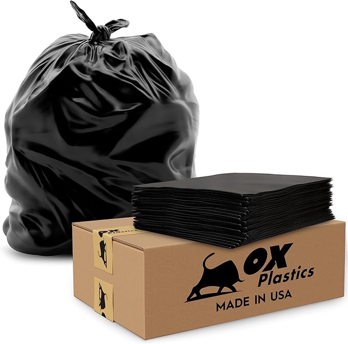 OX Plastics Black Trash Bags - Heavy Duty Garbage Bags, Extra Thick Unscented Large Trash Can Liners for Home, Outdoor, and Commercial Use - 42 Gallon, 50 Count