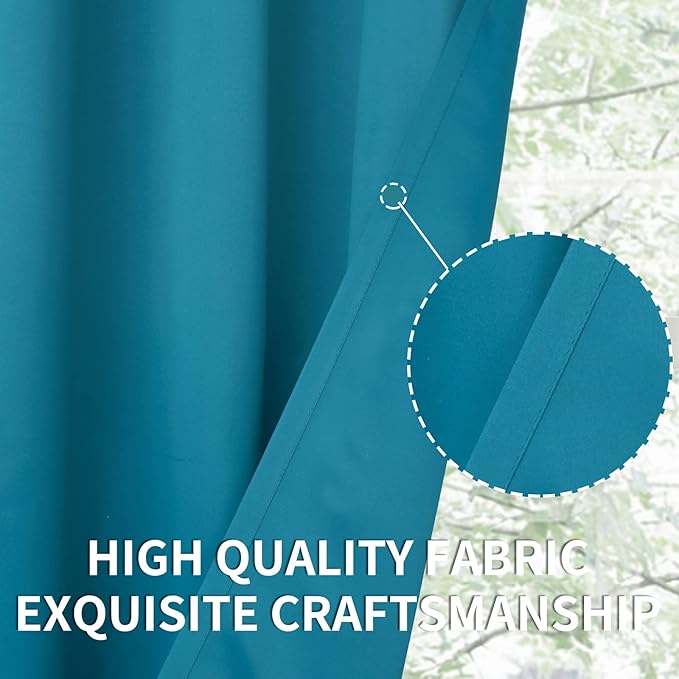 BGment Rod Pocket Blackout Curtains for Bedroom - Thermal Insulated Room Darkening Curtains for Living Room, Peacock Blue, 52 x 63 Inch, 2 Panels